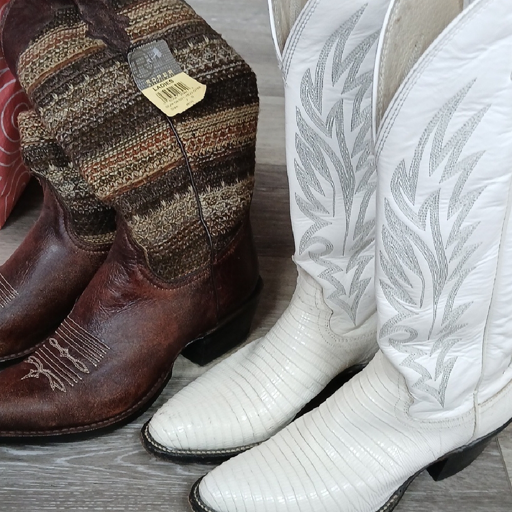 White and Brown Western Boots